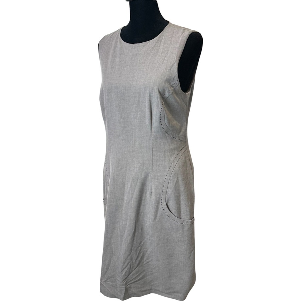 J.McLaughlin Sheath Dress Womens 6 Gray Sleeveless Pick Stitch Pocket Office